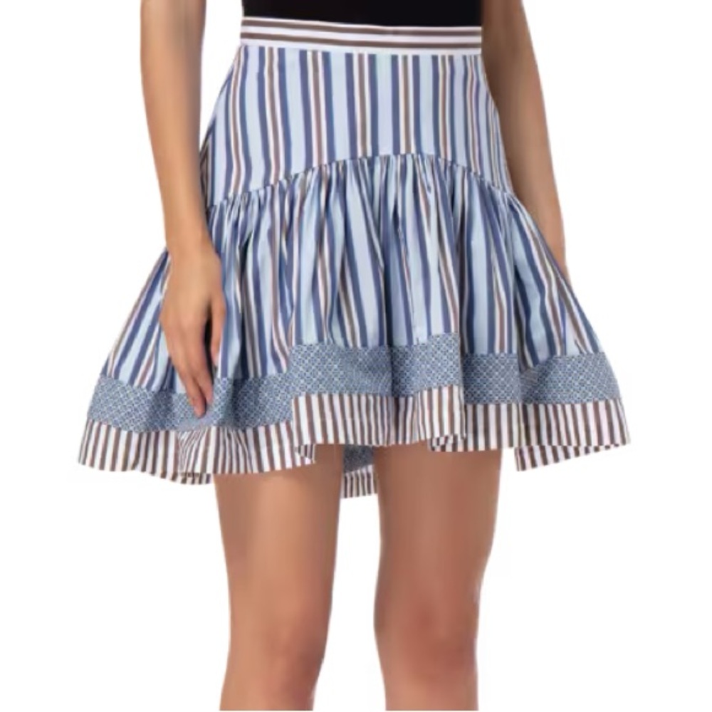 Silvia Tcherassi "Aryana" High-Low Mixed Print Skirt – Striped Celeste Blue